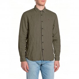 Риза с дълъг ръкав Replay M4159 .000.81388B long sleeve shirt - Green (Tundra Green) риза,с,дълъг,ръкав,дамски,ризи,мъжки,ризи,replay,m4159,.000.81388b,long,sleeve,shirt,green,(tundra,green)