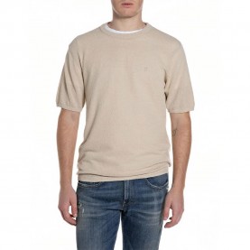 Блуза Replay UK5164.000.G24028 short sleeve sweater - Beige (Bone) блуза,мъжки,пуловери,дамски,пуловери,replay,uk5164.000.g24028,short,sleeve,sweater,beige,(bone)