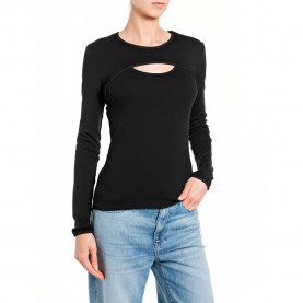 Тениска Replay W3499 .000.24009 long sleeve T-shirt - Black (Black) тениска,мъжки,тениски,дамски,тениски,replay,w3499,.000.24009,long,sleeve,t,shirt,black,(black)