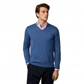 Блуза Hackett Ess Cotton v neck sweater - Blue (Thames Blue) блуза,мъжки,пуловери,дамски,пуловери,hackett,ess,cotton,v,neck,sweater,blue,(thames,blue)