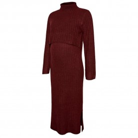 Рокля Mamalicious Suniva June Maternity long sleeve midi dress - Red (Windsor Wine / Melange) рокля,дамски,поли,и,рокли,mamalicious,suniva,june,maternity,long,sleeve,midi,dress,red,(windsor,wine,melange)
