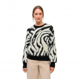 Блуза Object Hollow sweater - White (Black / Birch Zebra) блуза,мъжки,пуловери,дамски,пуловери,object,hollow,sweater,white,(black,birch,zebra)