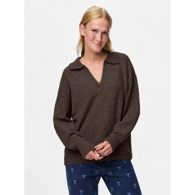 блуза,дамски,пуловери,дамски,плетени,дрехи,pieces,malou,v,neck,sweater,brown,(hot,fudge,melange)