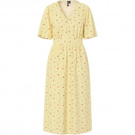 Рокля Pieces Tala Midi short sleeve dress - Yellow (French Vanilla / Flower) рокля,дамски,поли,и,рокли,pieces,tala,midi,short,sleeve,dress,yellow,(french,vanilla,flower)