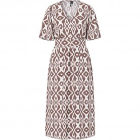 Рокля Pieces Tala Midi short sleeve dress - Brown (Cloud Dancer / Trible Coffee Quartz) рокля,дамски,поли,и,рокли,pieces,tala,midi,short,sleeve,dress,brown,(cloud,dancer,trible,coffee,quartz)
