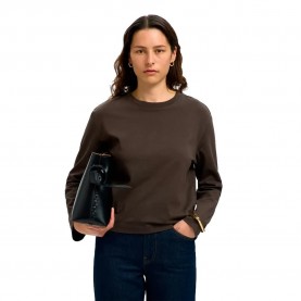 Тениска Selected Essential Boxy long sleeve T-shirt - Brown (Delicioso) тениска,мъжки,тениски,дамски,тениски,selected,essential,boxy,long,sleeve,t,shirt,brown,(delicioso)