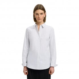 Риза с дълъг ръкав Selected Romie Striped Fitted long sleeve shirt - White (Bright White / Delicioso) риза,с,дълъг,ръкав,дамски,ризи,мъжки,ризи,selected,romie,striped,fitted,long,sleeve,shirt,white,(bright,white,delicioso)