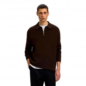 Блуза Selected Teller Relaxed Fit half zip sweater - Brown (Delicioso) блуза,мъжки,пуловери,дамски,пуловери,selected,teller,relaxed,fit,half,zip,sweater,brown,(delicioso)