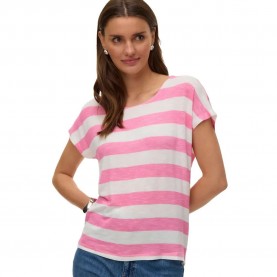 Тениска Vero moda Wide Stripe short sleeve T-shirt - Pink (Pink Cosmos / Snow White) тениска,мъжки,тениски,дамски,тениски,vero,moda,wide,stripe,short,sleeve,t,shirt,pink,(pink,cosmos,snow,white)