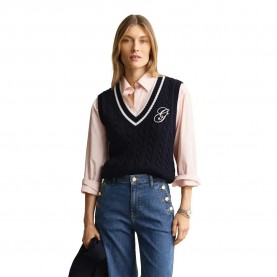 Елек Gant 4805441 knitted vest - Blue (Evening Blue) елек,мъжки,пуловери,дамски,пуловери,gant,4805441,knitted,vest,blue,(evening,blue)