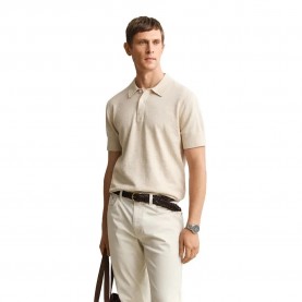 Gant 8050313 Linen short sleeve polo - Beige (Seed Melange) дамски,блузи,с,яка,мъжки,блузи,с,яка,gant,8050313,linen,short,sleeve,polo,beige,(seed,melange)
