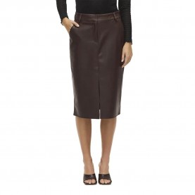 Пола Vila Dagmar Coated High Waist Midi Skirt - Brown (Coffee Bean) пола,дамски,поли,и,рокли,vila,dagmar,coated,high,waist,midi,skirt,brown,(coffee,bean)