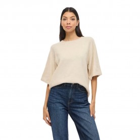 Блуза Vila Liga O-Neck Knit short sleeve sweater - Beige (Birch / Melange) блуза,мъжки,пуловери,дамски,пуловери,vila,liga,o,neck,knit,short,sleeve,sweater,beige,(birch,melange)