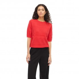 Блуза Vila Milos O-Neck Pointelle short sleeve sweater - Red (Hibiscus) блуза,мъжки,пуловери,дамски,пуловери,vila,milos,o,neck,pointelle,short,sleeve,sweater,red,(hibiscus)