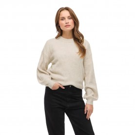 блуза,дамски,пуловери,дамски,плетени,дрехи,vila,violi,crew,neck,ballon,rib,knit,sweater,beige,(super,light,natural,melan)