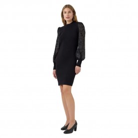 рокля,дамски,поли,и,рокли,yas,dotme,knit,long,sleeve,short,dress,black,(black,flowers)