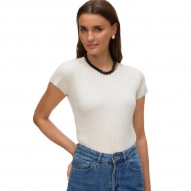 Блуза Vero moda Silje C/S O-Neck Pointelle Pull sweater - White (Birch) блуза,мъжки,пуловери,дамски,пуловери,vero,moda,silje,c,s,o,neck,pointelle,pull,sweater,white,(birch)