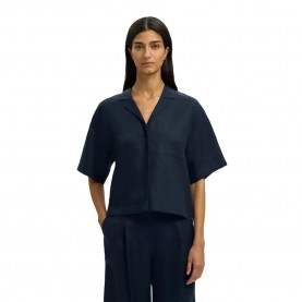 Риза с къс ръкав Selected Lyra Boxy Linen Blend short sleeve shirt - Blue (Dark Sapphire) риза,с,къс,ръкав,дамски,ризи,мъжки,ризи,selected,lyra,boxy,linen,blend,short,sleeve,shirt,blue,(dark,sapphire)