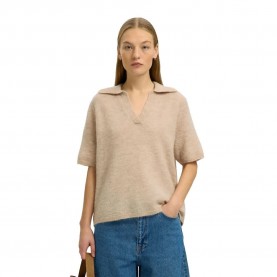 блуза,дамски,пуловери,дамски,плетени,дрехи,selected,lulu,knit,polo,short,sleeve,sweater,beige,(birch,melange)