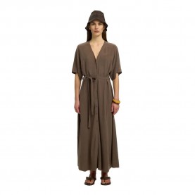 рокля,дамски,поли,и,рокли,selected,viva,regular,linen,blend,short,sleeve,long,dress,brown,(chocolate,chip)
