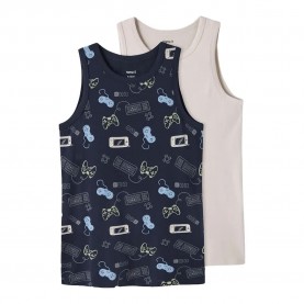 Тениска Name it Navy Gamer sleeveless T-shirt 2 units - Beige / Blue (Navy Blazer / W / Pumice Stone) тениска,мъжки,тениски,дамски,тениски,name,it,navy,gamer,sleeveless,t,shirt,2,units,beige,blue,(navy,blazer,w,pumice,stone)