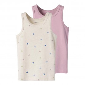 Тениска Name it Peyote Hearts sleeveless T-shirt 2 units - Beige / Purple (Peyote Melange / W / Mauve Shadows) тениска,мъжки,тениски,дамски,тениски,name,it,peyote,hearts,sleeveless,t,shirt,2,units,beige,purple,(peyote,melange,w,mauve,shadows)