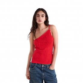 Тениска Balmohk 30000624 Crochet Detail sleeveless T-shirt - Red (Red Alert) тениска,мъжки,тениски,дамски,тениски,balmohk,30000624,crochet,detail,sleeveless,t,shirt,red,(red,alert)
