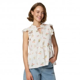 Pieces Emma sleeveless blouse - White (Bright White / Flower) дамски,блузи,pieces,emma,sleeveless,blouse,white,(bright,white,flower)