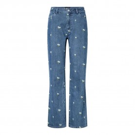 дънки,мъжки,панталони,дамски,панталони,pieces,flora,straight,emb,high,waist,jeans,blue,(medium,blue,denim,white,flower,embroidery)