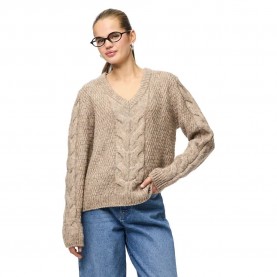 блуза,дамски,пуловери,дамски,плетени,дрехи,pieces,nina,knit,v,neck,sweater,beige,(fossil)