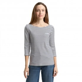 Тениска Tom tailor 1050415 3/4 sleeve T-shirt - White (Offwhite Navy Blue Stripe) тениска,мъжки,тениски,дамски,тениски,tom,tailor,1050415,3,4,sleeve,t,shirt,white,(offwhite,navy,blue,stripe)