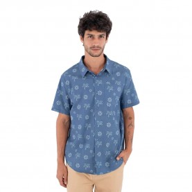 Риза с къс ръкав Hurley Printing Press Coconut short sleeve shirt - Blue (Destroyer) риза,с,къс,ръкав,дамски,ризи,мъжки,ризи,hurley,printing,press,coconut,short,sleeve,shirt,blue,(destroyer)
