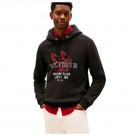 Суичър Tommy hilfiger Graphic Terry Drawstring hoodie - Black (Black) суичър,мъжки,пуловери,tommy,hilfiger,graphic,terry,drawstring,hoodie,black,(black)