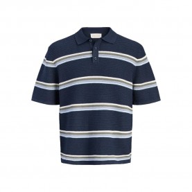 Блуза с яка Jack & jones Maine Knit Stripe short sleeve polo - Blue (Sky Captain) блуза,с,яка,дамски,блузи,с,яка,мъжки,блузи,с,яка,jack,&,jones,maine,knit,stripe,short,sleeve,polo,blue,(sky,captain)