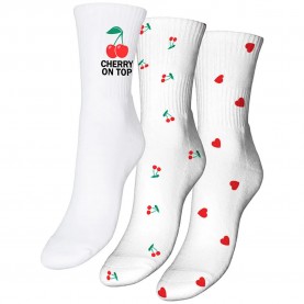 Чорапи Vero moda Mel Detail socks 3 units - White (Snow White / Cherry On Top / Aop Cherry / Aop Hearts) чорапи,мъжки,чорапи,дамски,чорапи,vero,moda,mel,detail,socks,3,units,white,(snow,white,cherry,on,top,aop,cherry,aop,hearts)