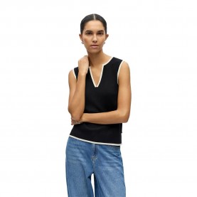 Тениска Object Viva V-Neck Knit sleeveless T-shirt - Black (Black / Birch Constrast) тениска,мъжки,тениски,дамски,тениски,object,viva,v,neck,knit,sleeveless,t,shirt,black,(black,birch,constrast)