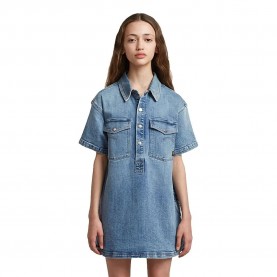 риза,с,къс,ръкав,дамски,поли,и,рокли,g,star,shirt,collar,denim,short,sleeve,dress,blue,(beached,faded,clifton,blue)
