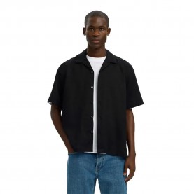 риза,с,къс,ръкав,дамски,ризи,мъжки,ризи,selected,casper,clay,linen,short,sleeve,shirt,black,(black)