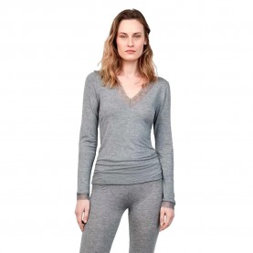 тениска,мъжки,тениски,дамски,тениски,gisela,thermal,lace,long,sleeve,v,neck,t,shirt,grey,(grey)