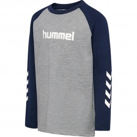 Тениска Hummel Logo long sleeve T-shirt - Grey (Grey Melange/Dress Blue) тениска,мъжки,тениски,дамски,тениски,hummel,logo,long,sleeve,t,shirt,grey,(grey,melange,dress,blue)