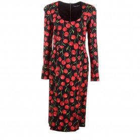 Рокля Dolce & gabbana Cherries long sleeve long dress - Black (Black) рокля,дамски,поли,и,рокли,dolce,&,gabbana,cherries,long,sleeve,long,dress,black,(black)