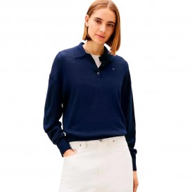 дамски,блузи,с,яка,мъжки,блузи,с,яка,tommy,hilfiger,merino,silk,long,sleeve,polo,blue,(dark,night,navy)