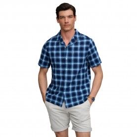 Карирана риза Superdry Cabana Check short sleeve shirt - Blue (Haven Check Navy) карирана,риза,дамски,ризи,мъжки,ризи,superdry,cabana,check,short,sleeve,shirt,blue,(haven,check,navy)