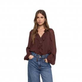 Salsa jeans Ruffle long sleeve blouse - Brown (Dark Brown) дамски,блузи,salsa,jeans,ruffle,long,sleeve,blouse,brown,(dark,brown)