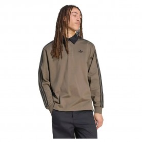 Adidas Originals 3 Stripes Rugby long sleeve polo - Beige / Brown (Branch) дамски,блузи,с,яка,мъжки,блузи,с,яка,adidas,originals,3,stripes,rugby,long,sleeve,polo,beige,brown,(branch)