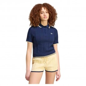 Adidas Originals Cable Knit Cali short sleeve polo - Blue (Night Indigo) дамски,блузи,с,яка,мъжки,блузи,с,яка,adidas,originals,cable,knit,cali,short,sleeve,polo,blue,(night,indigo)