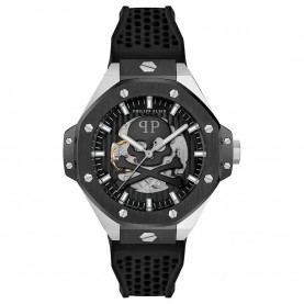 часовник,часовници,philipp,plein,hexar,44.50mm,5atm,quartz,analogical,watch,silver,(black,black,mineral)