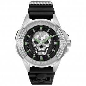 Часовник Philipp plein The Skull 44mm 5ATM Quartz/Analogical watch - Silver (Black / Black / Green / Mineral) часовник,часовници,philipp,plein,the,skull,44mm,5atm,quartz,analogical,watch,silver,(black,black,green,mineral)