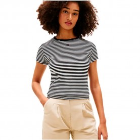Тениска Tommy hilfiger DW0DW17383 short sleeve T-shirt - Black (Black / Ecru Stripe) тениска,мъжки,тениски,дамски,тениски,tommy,hilfiger,dw0dw17383,short,sleeve,t,shirt,black,(black,ecru,stripe)