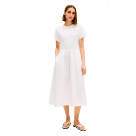 Рокля Tommy hilfiger WW0WW51148 short sleeve midi dress - White (Ecru) рокля,дамски,поли,и,рокли,tommy,hilfiger,ww0ww51148,short,sleeve,midi,dress,white,(ecru)